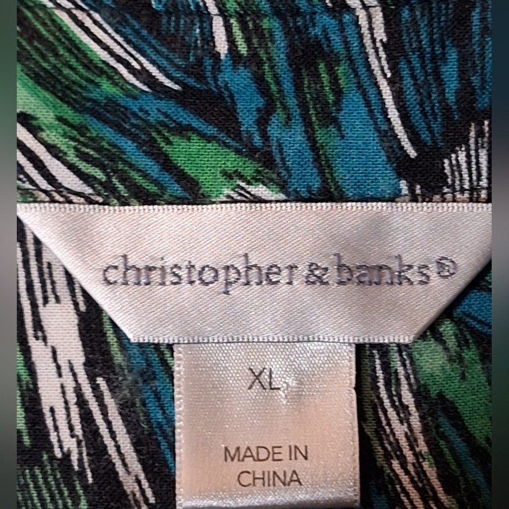 CHRISTOPHER & BANKS Blue and Green Patterned Casual Shirt - Picture 5 of 6